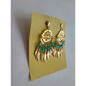 NWOT Dream Catcher Dangle Earrings Gold Blue